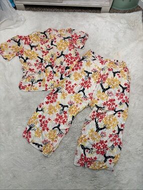 Vtg 1930s-40s handmade cherry blossom pajama set